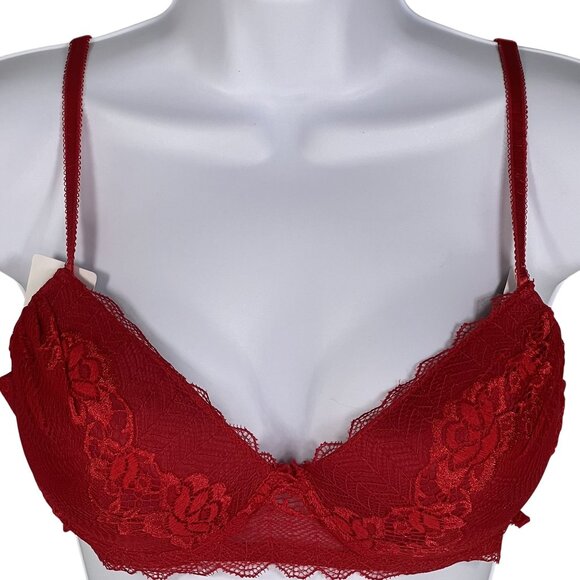 Rene Rofe NWT 36C Red Lace Soft Extreme Pushup Bra Bodycon Coquette Vampy Flirty - Picture 1 of 11